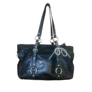 Coach Black Leather Tote Shoulder Bag F12348 Silver Hardware Legacy Classic